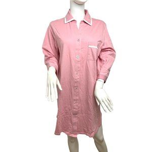 Color Fulleaf  Night Dress Pajama Long Top  Pink M Button Down Collar 3/4 Sleeve